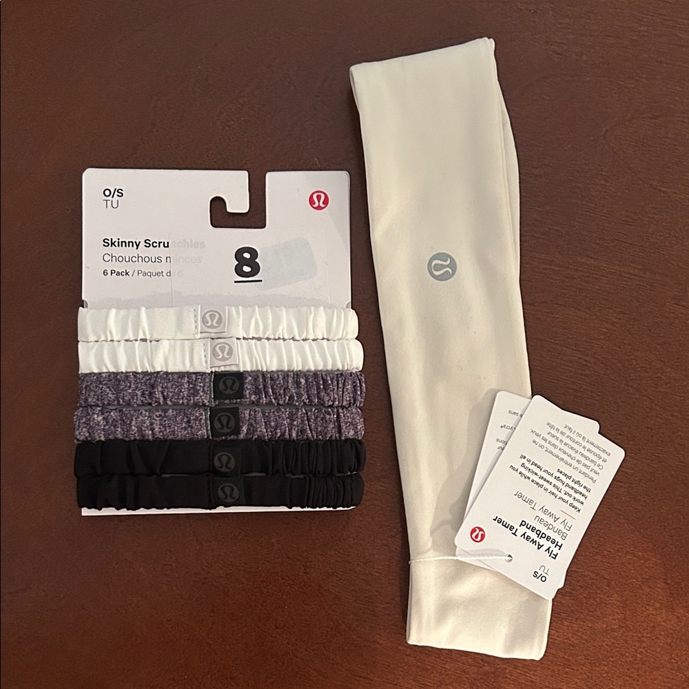 lululemon unisex White Headband with 6-Pack Neutral Skinny Scrunchies